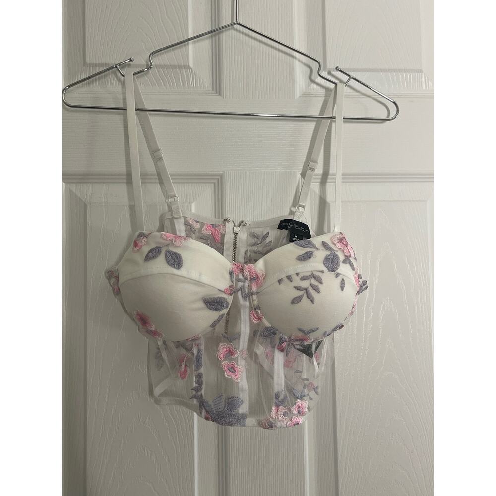 vintage y2k coquette coastalgirl pink and purple floral lingerie corset top